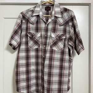 Plaid Men's Casual Button Down Shirt - White, Black, and Red